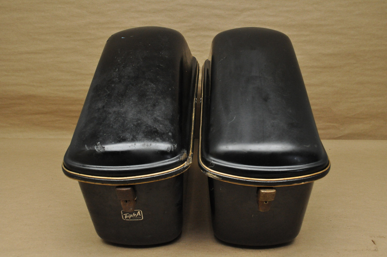 Vtg Used Honda Yamaha Kawasaki Motorcycle Triple A Black Fiberglass Saddle Bag Lot