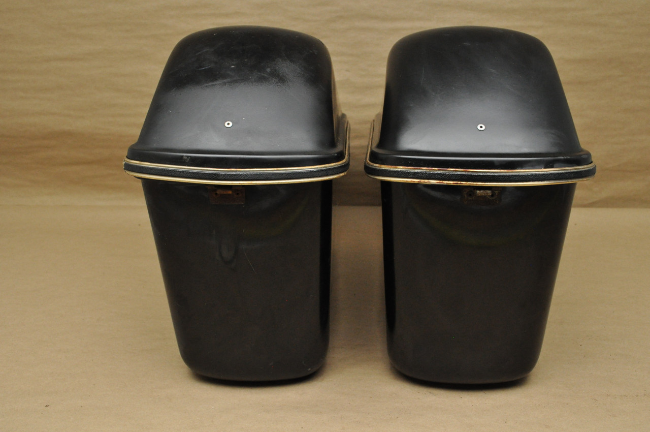 Vtg Used Honda Yamaha Kawasaki Motorcycle Triple A Black Fiberglass Saddle Bag Lot