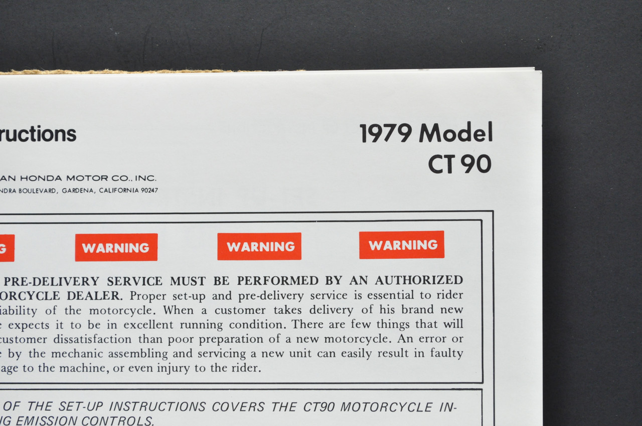 Vintage NOS 1979 Honda CT90 Trail 90 Dealer Set Up Instruction Manual
