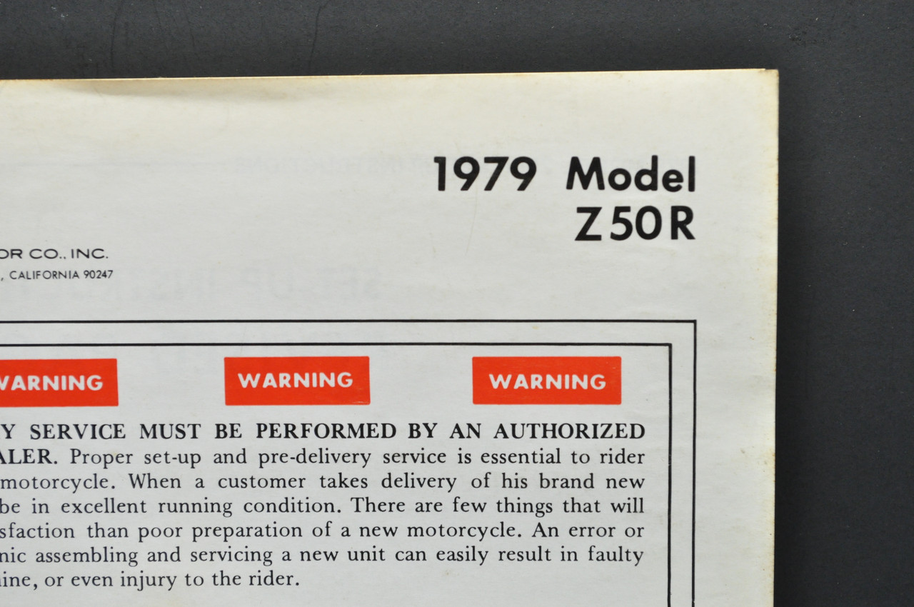 Vintage 1979 Honda Z50 R Motorcycle Dealer Set Up Instruction Manual