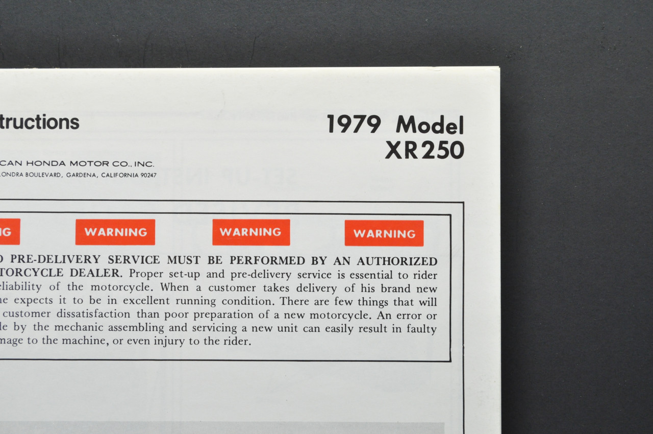 Vtg NOS 1979 Honda XR250 Motorcycle Dealer Set Up Instruction Manual