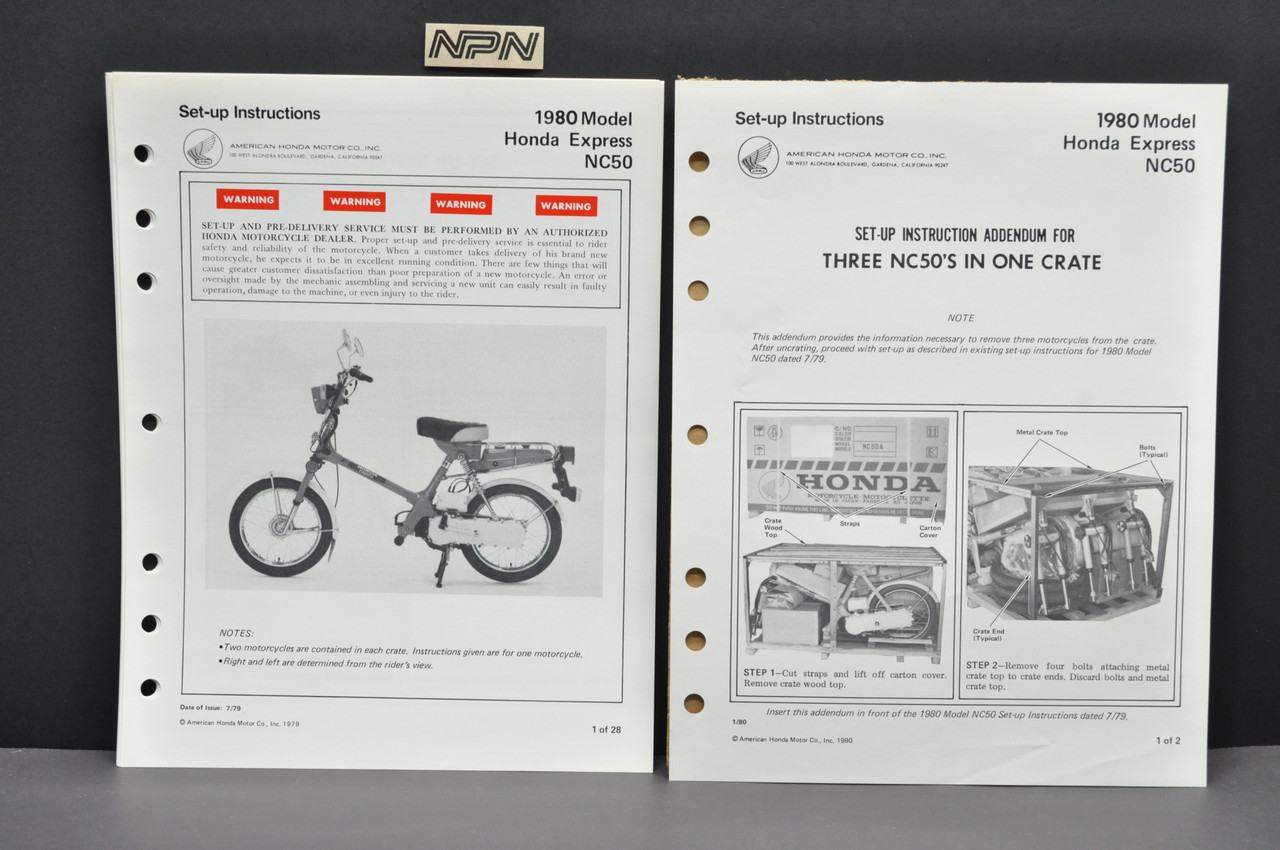Vintage NOS 1980 Honda NC50 Express Scooter Dealer Set Up Instruction Manual