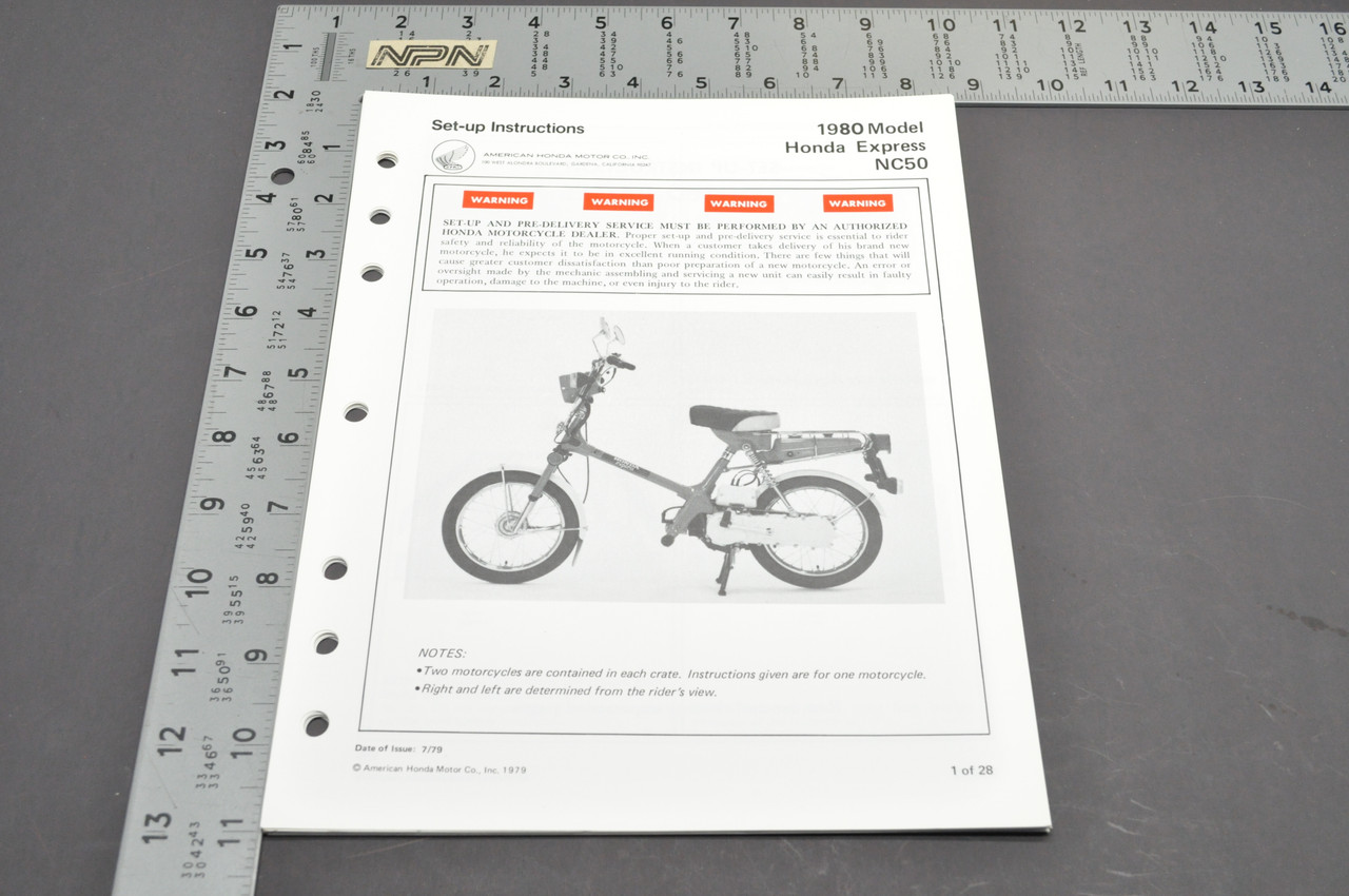 Vintage NOS 1980 Honda NC50 Express Scooter Dealer Set Up Instruction Manual