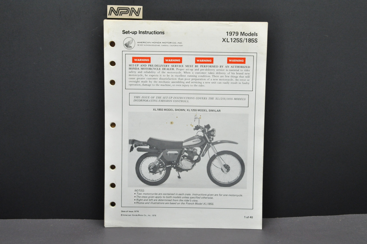 Vintage 1979 Honda XL125 S 185 S Motorcycle Dealer Set Up Instruction Manual
