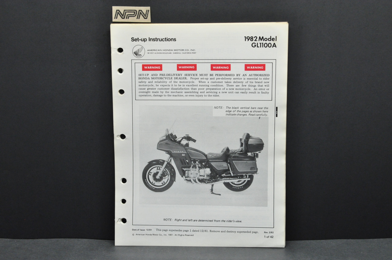 Vintage 1982 Honda GL1100 A Gold Wing Motorcycle Dealer Set Up Instruction Manual