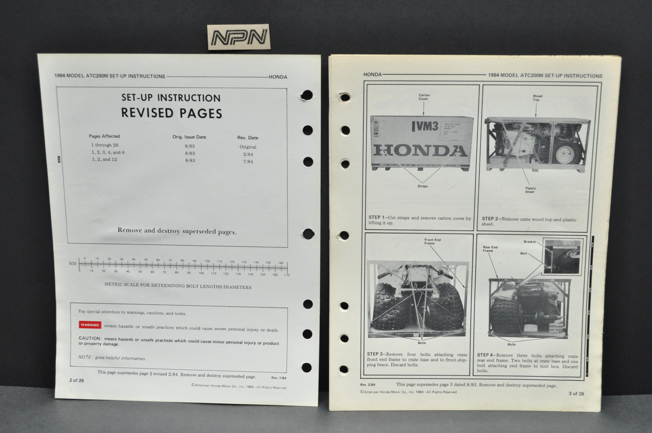 Vintage 1984 Honda ATC200 M Three Wheeler ATV Dealer Set Up Instruction Manual