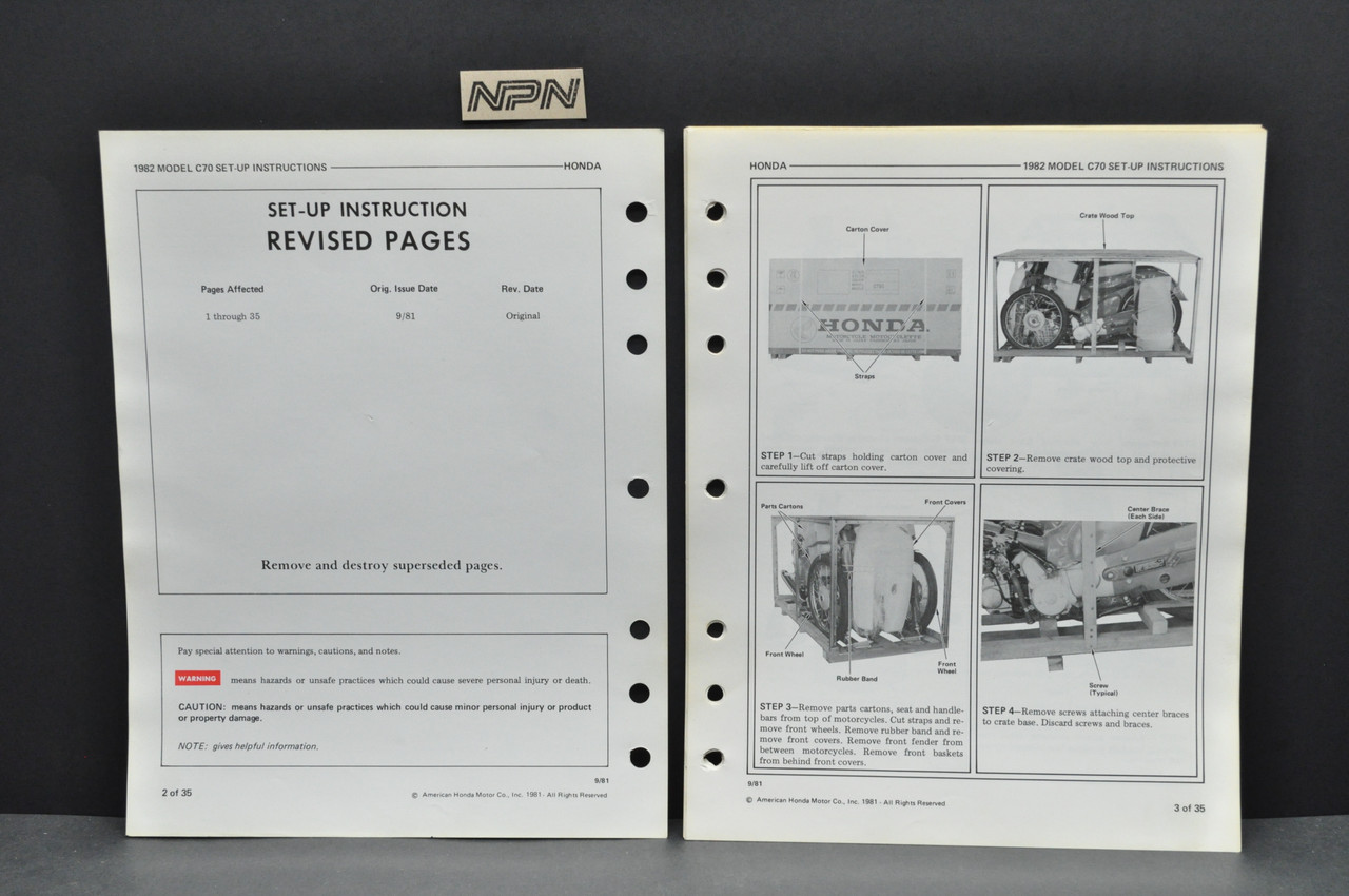 Vintage Honda 1982 C70 Motorcycle Set Up Assembly Pre Delivery Instruction Manual