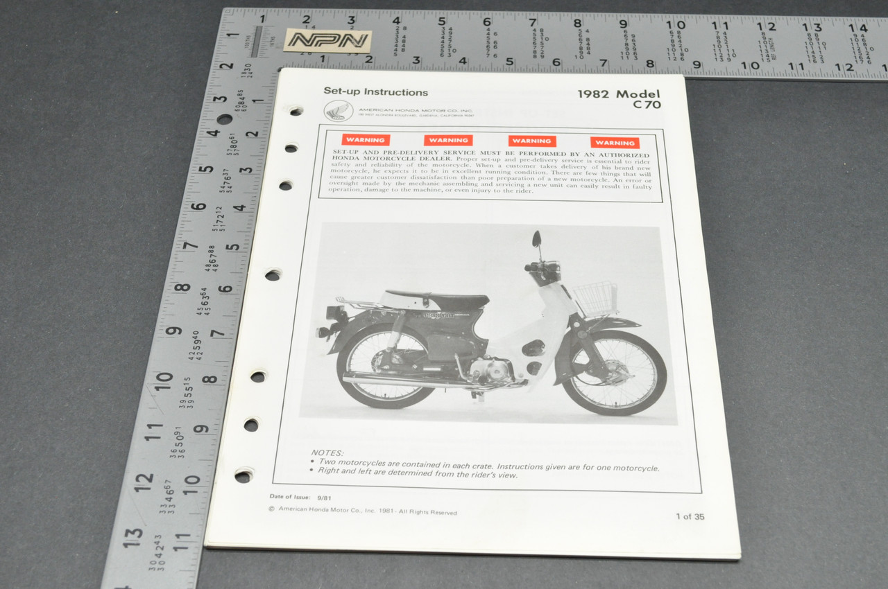 Vintage Honda 1982 C70 Motorcycle Set Up Assembly Pre Delivery Instruction Manual