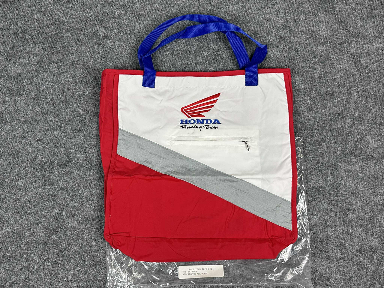 Vintage NOS Honda Racing Team Tote Bag Motorcycle Wing Logo Nylon Red White USA