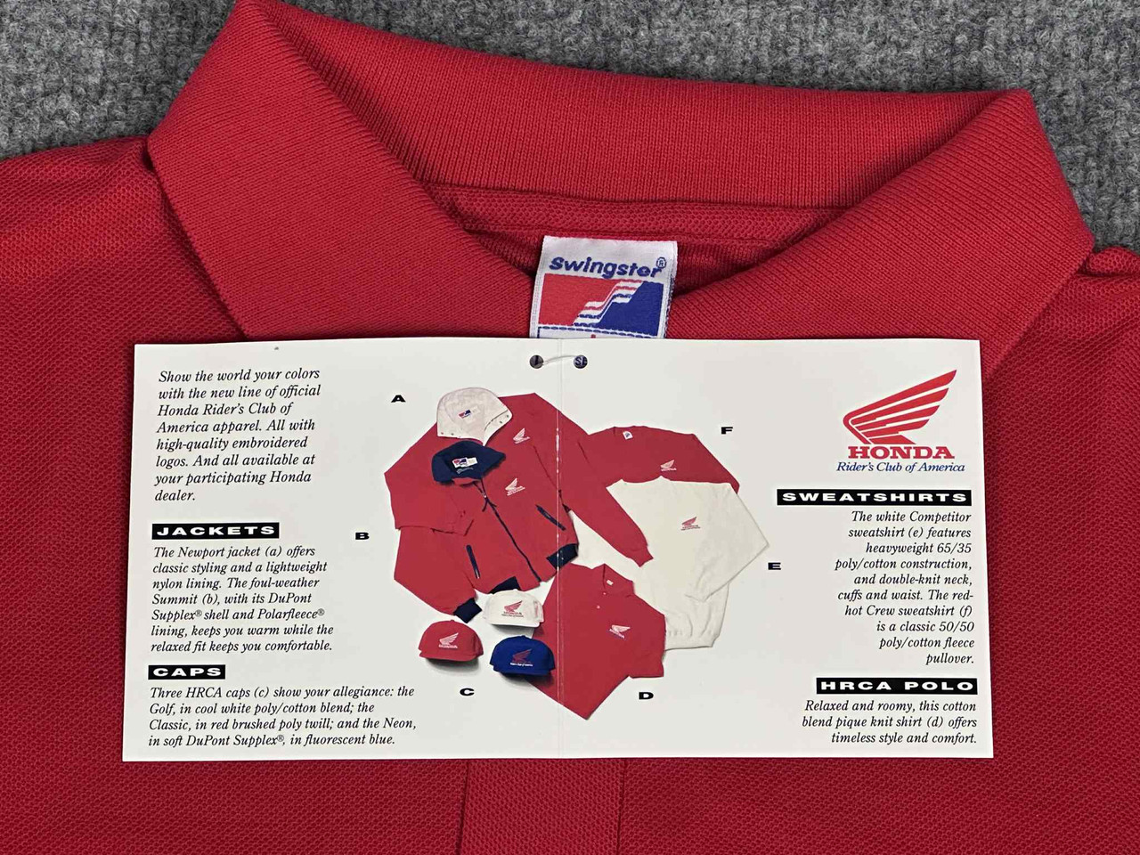 VTG NOS 90s Honda Riders Club America Polo Shirt Mens L Ride Red Swingster NWT