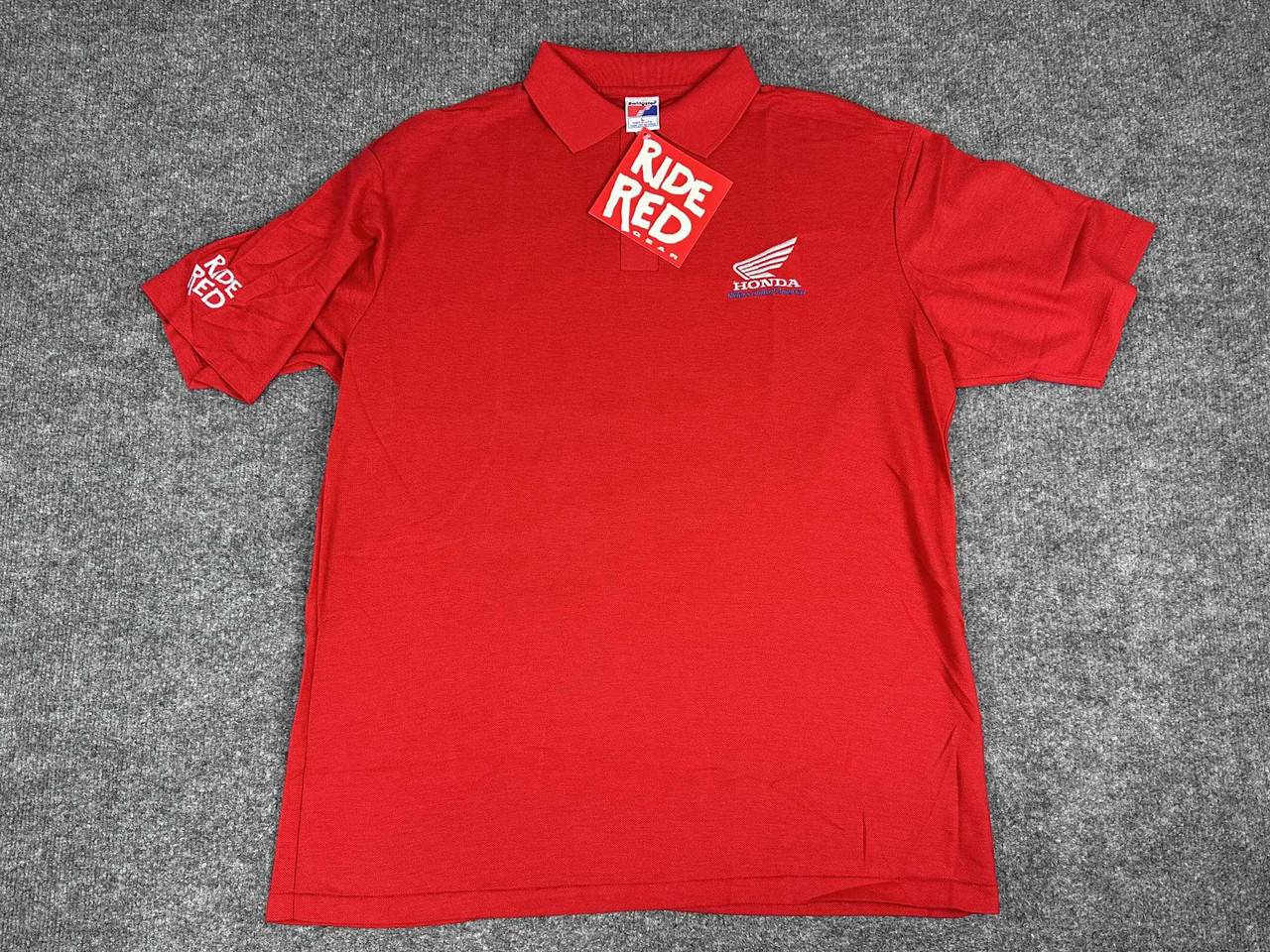 VTG NOS 90s Honda Riders Club America Polo Shirt Mens L Ride Red Swingster NWT