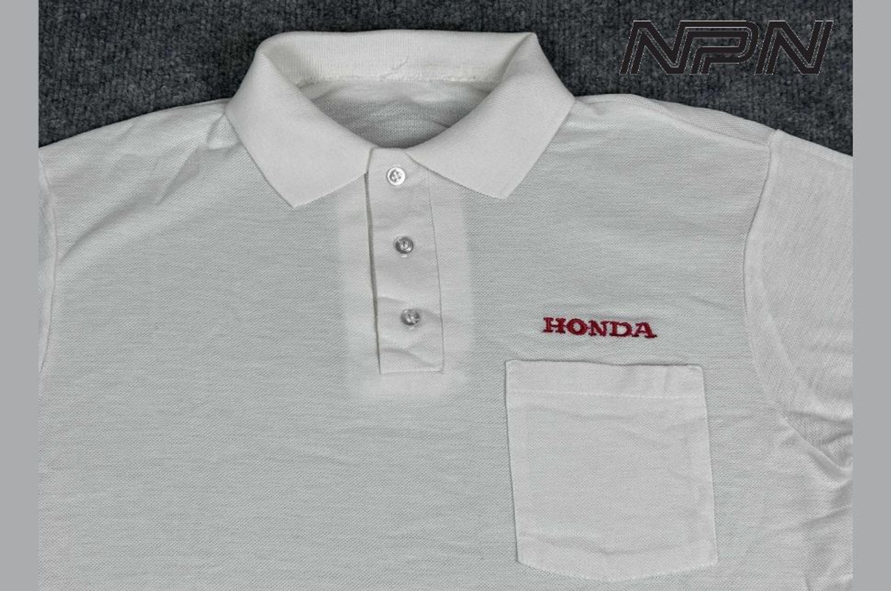 Vintage Honda Motorcycle Polo Shirt Mens Small White 80s 90s Spellout Logo