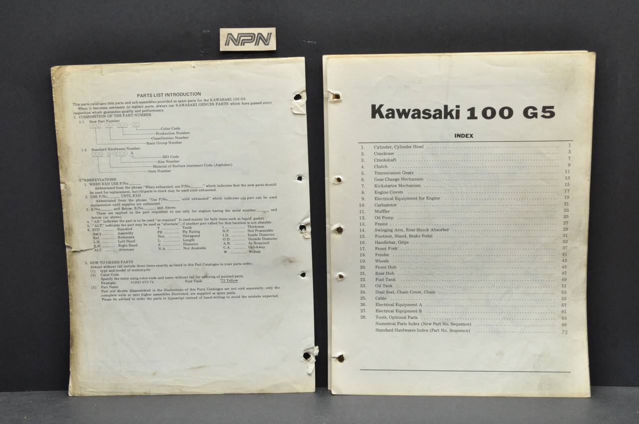 VTG 1972 Kawasaki G5 100 A Motorcycle Parts Manual Catalog Book Guide OEM