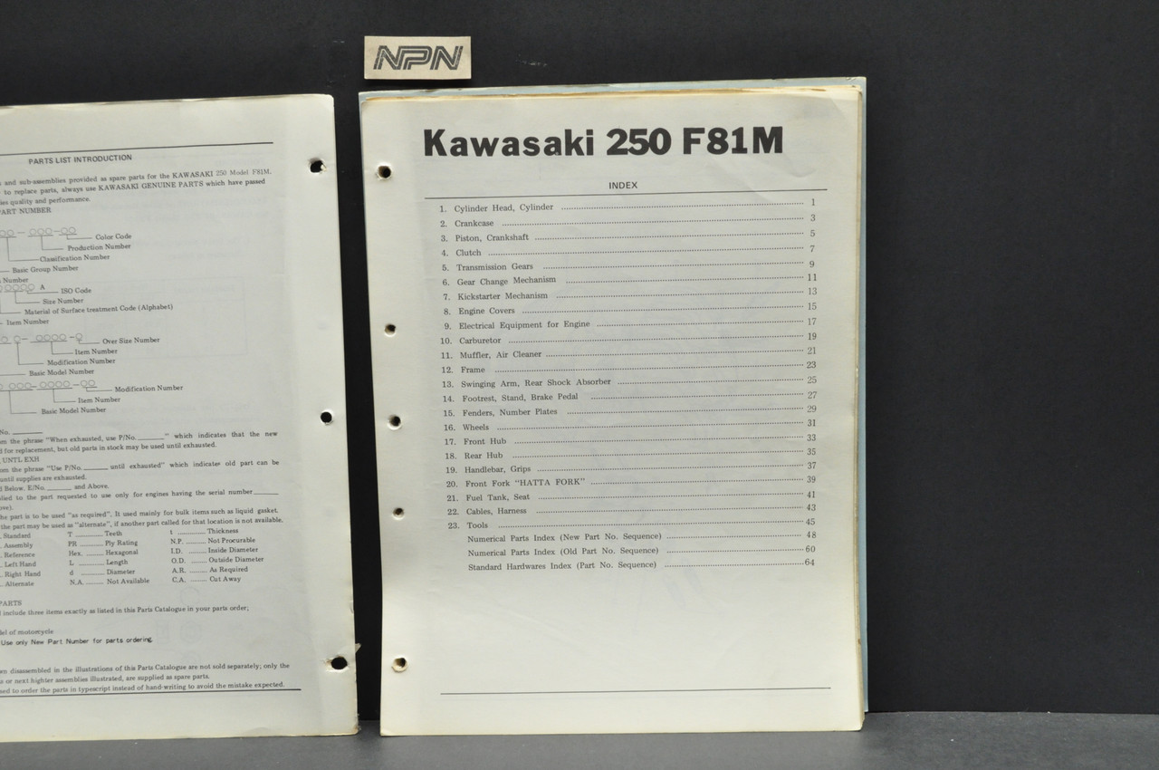 VTG 1970 Kawasaki F81 M 250 Motorcycle Parts Manual Catalog Book Guide OEM