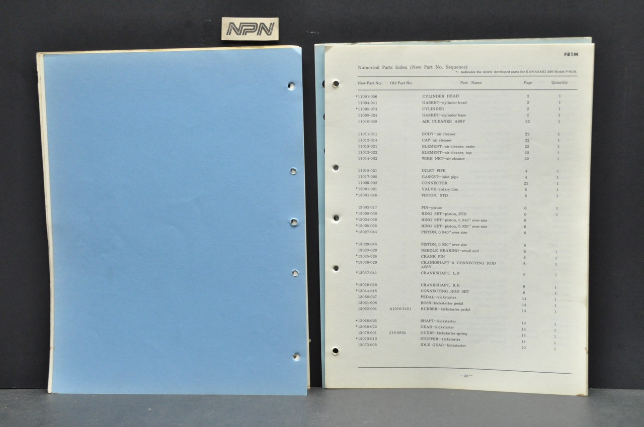 VTG 1970 Kawasaki F81 M 250 Motorcycle Parts Manual Catalog Book Guide OEM