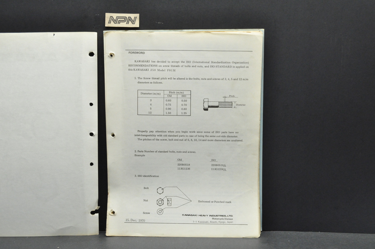 VTG 1970 Kawasaki F81 M 250 Motorcycle Parts Manual Catalog Book Guide OEM