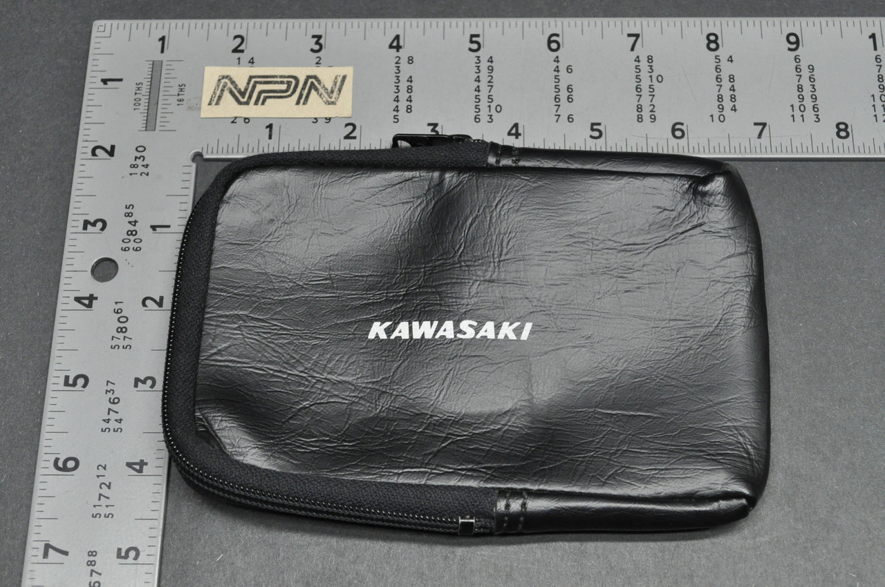 Vintage Kawasaki Motorcycle Tool Pouch Bag OEM Black Vinyl YKK Zipper Case Japan