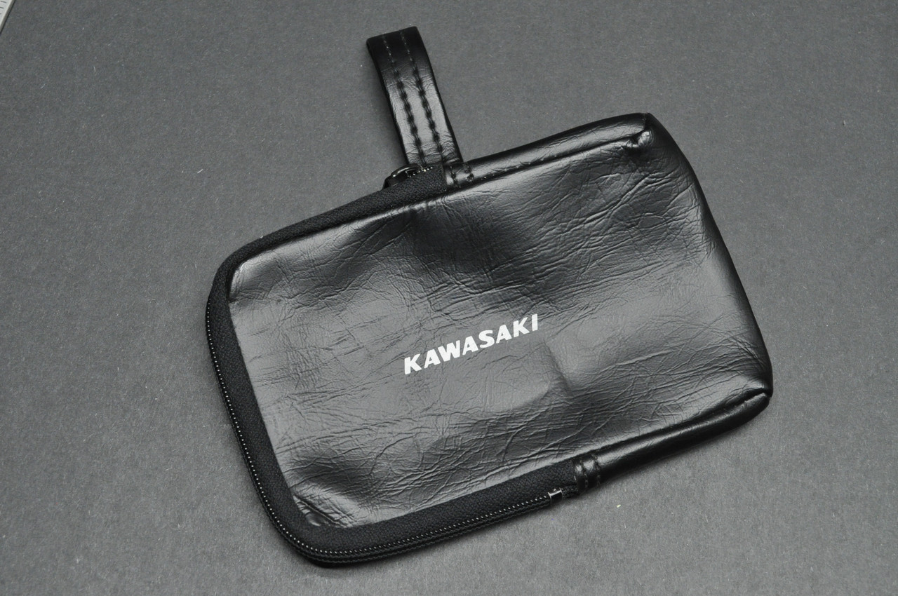 Vintage Kawasaki Motorcycle Tool Pouch Bag OEM Black Vinyl YKK Zipper Case Japan