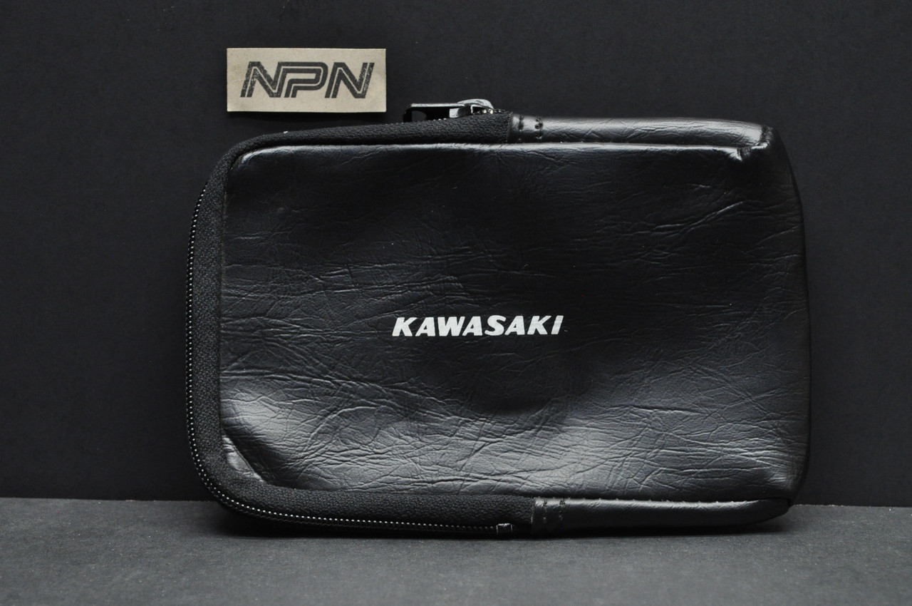 Vintage Kawasaki Motorcycle Tool Pouch Bag OEM Black Vinyl YKK Zipper Case Japan