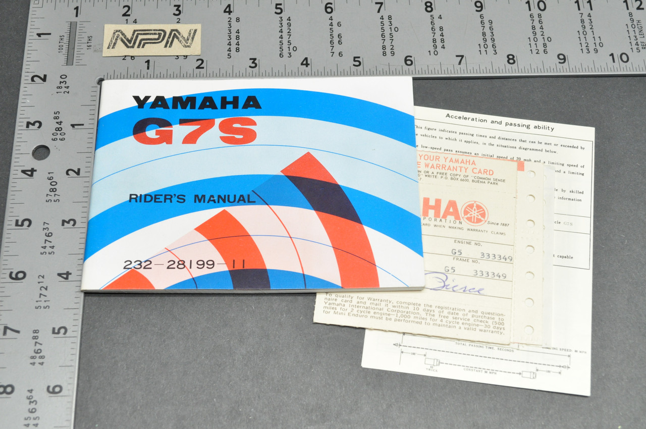 VTG NOS 1972 Yamaha G7S Motorcycle Owners Service Manual 1st Ed + Warranty Card