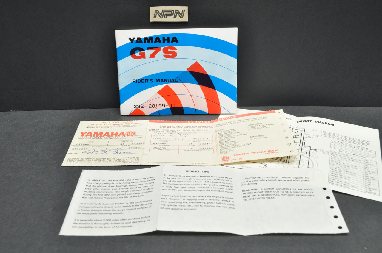 VTG NOS 1972 Yamaha G7S Motorcycle Owners Service Manual 1st Ed + Warranty Card