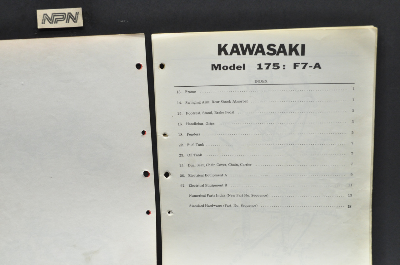 Vintage 1970-74 Kawasaki 175 F7 A-D Parts Manual Catalog Book OEM