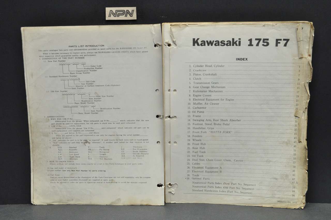 Vintage 1970-74 Kawasaki 175 F7 A-D Parts Manual Catalog Book OEM