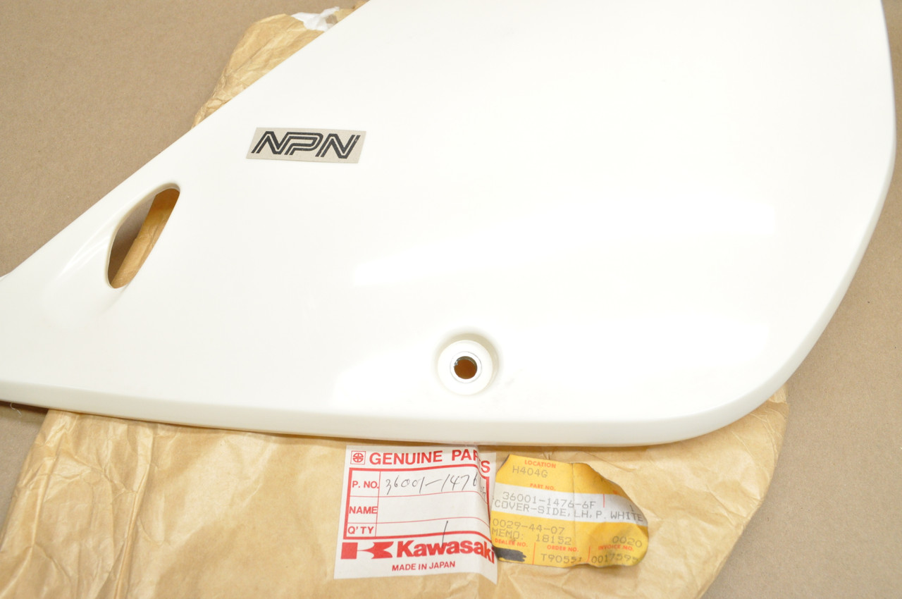 NOS Kawasaki 1996-97 KX100 KX80 White Left Side Cover Panel 36001-1476-6F