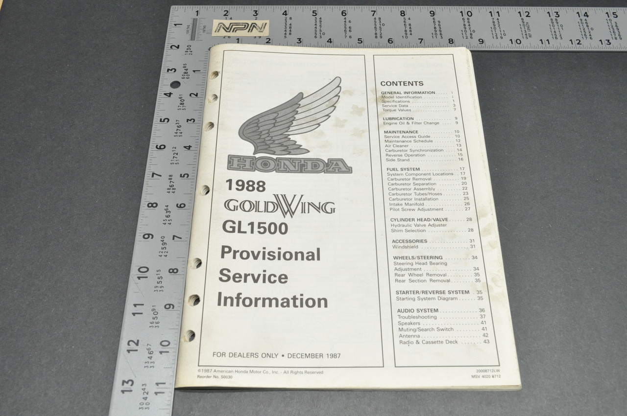 VTG 1988 Honda Gold Wing GL1500 Manual Provisional Service Information