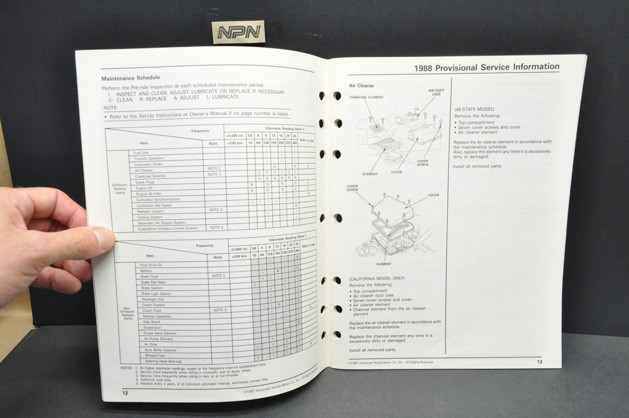 VTG 1988 Honda Gold Wing GL1500 Manual Provisional Service Information