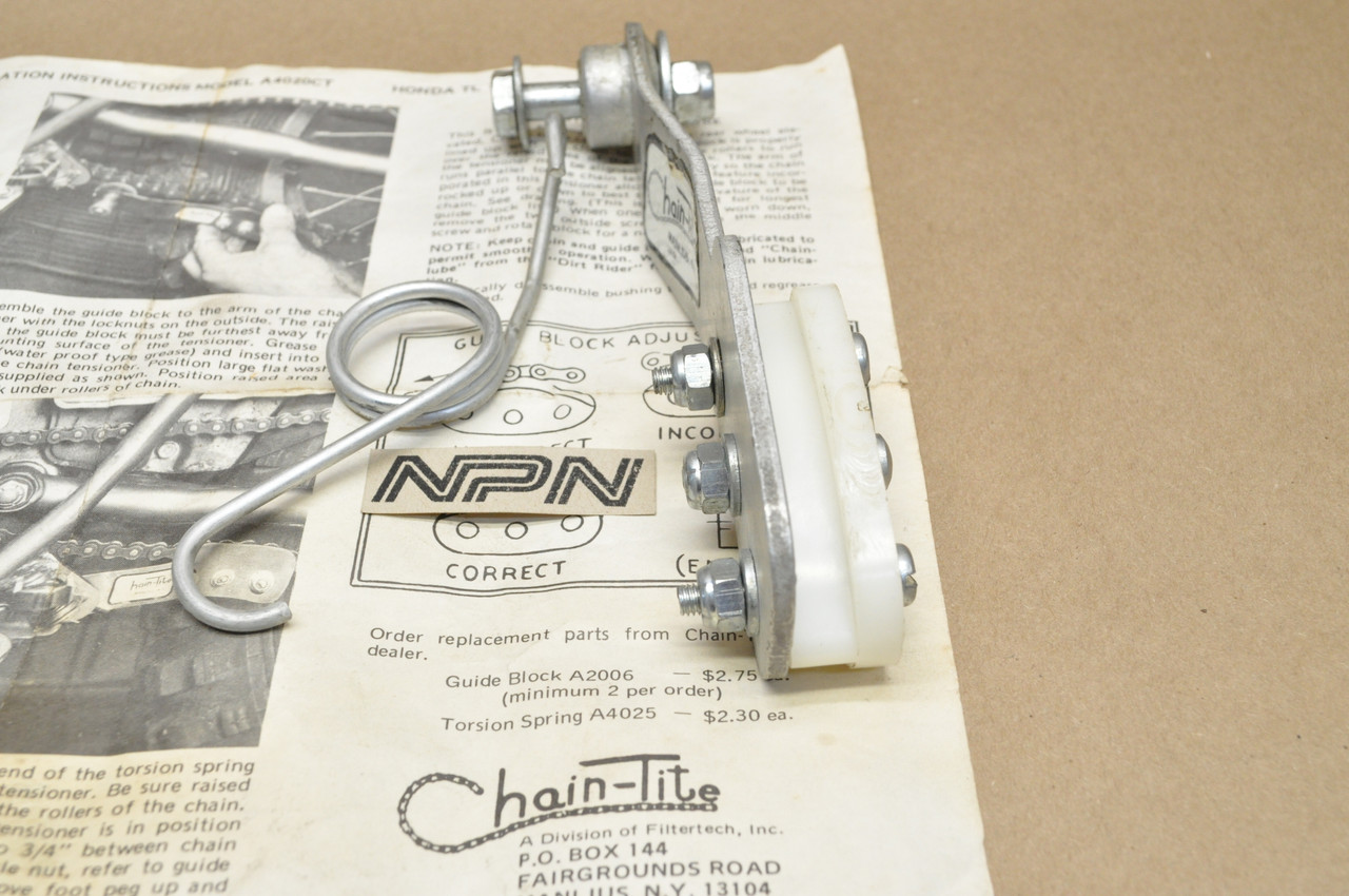 NOS Honda TL125 Trials Chain-Tite Chain Tensioner Guide Block Spring ...