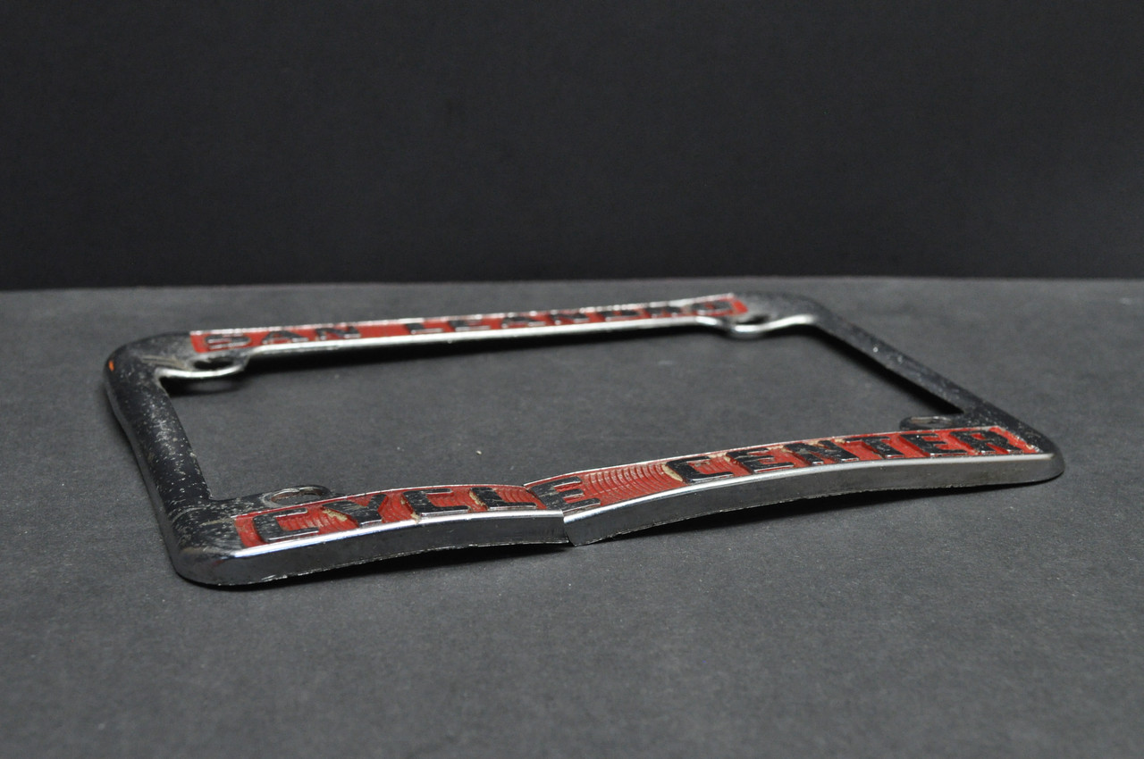 Vintage San Leandro Cycle Center License Plate Frame Diecast CA Motorcycle Dealer