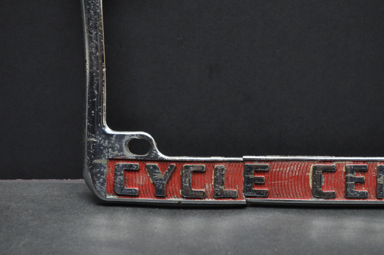 Vintage San Leandro Cycle Center License Plate Frame Diecast CA Motorcycle Dealer