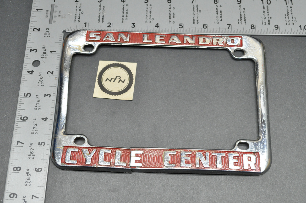 Vintage San Leandro Cycle Center License Plate Frame Diecast CA Motorcycle Dealer