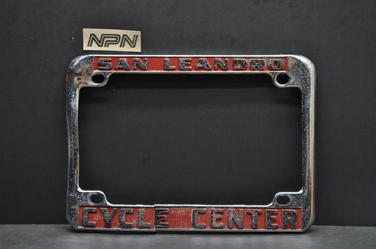 Vintage San Leandro Cycle Center License Plate Frame Diecast CA Motorcycle Dealer