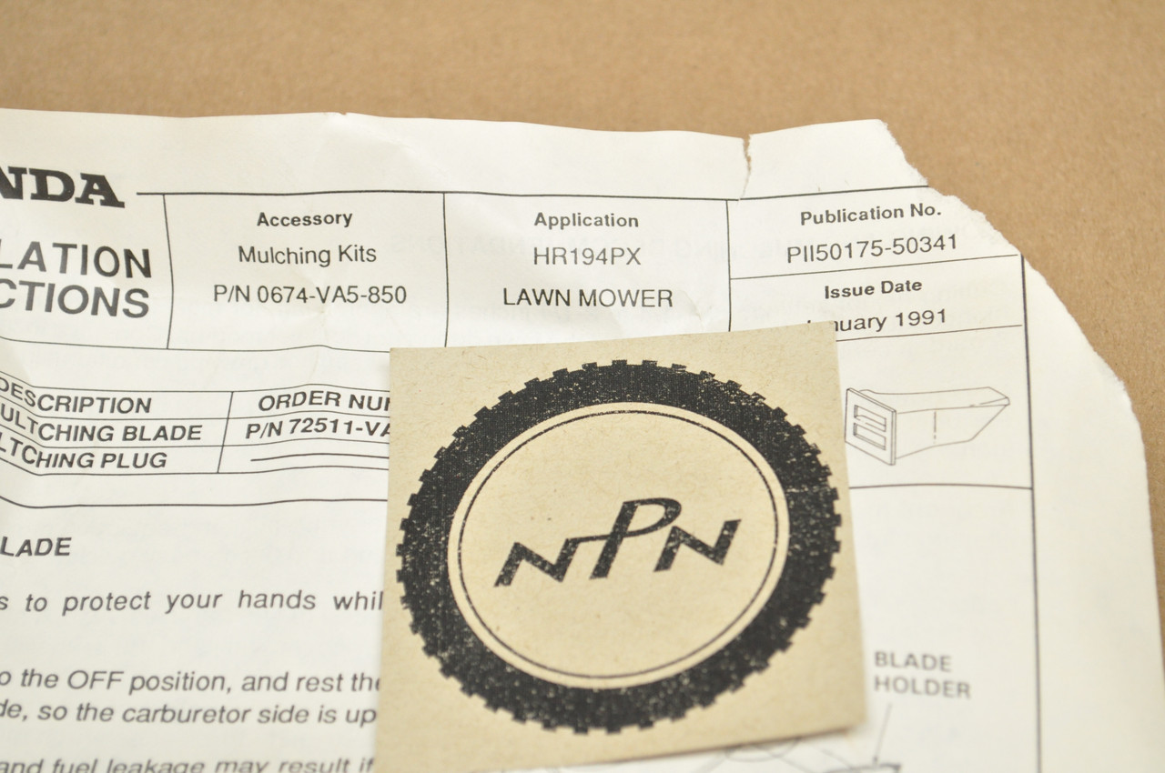 NOS Honda HR194 PX Lawn Mower Mulch Kit 06764-VA5-850