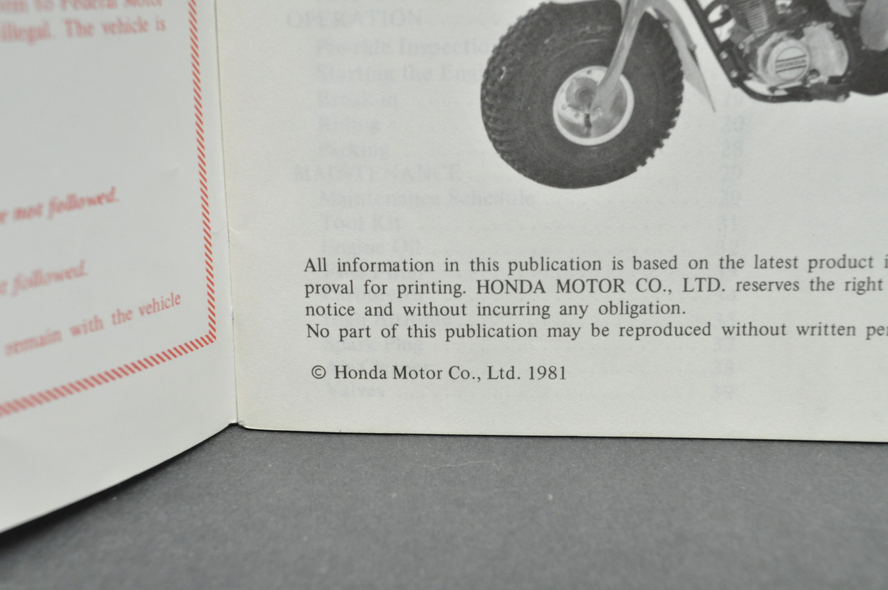 Vintage NOS 1982 Honda ATC185 S Three Wheeler Owners Manual OEM Print Date 1981