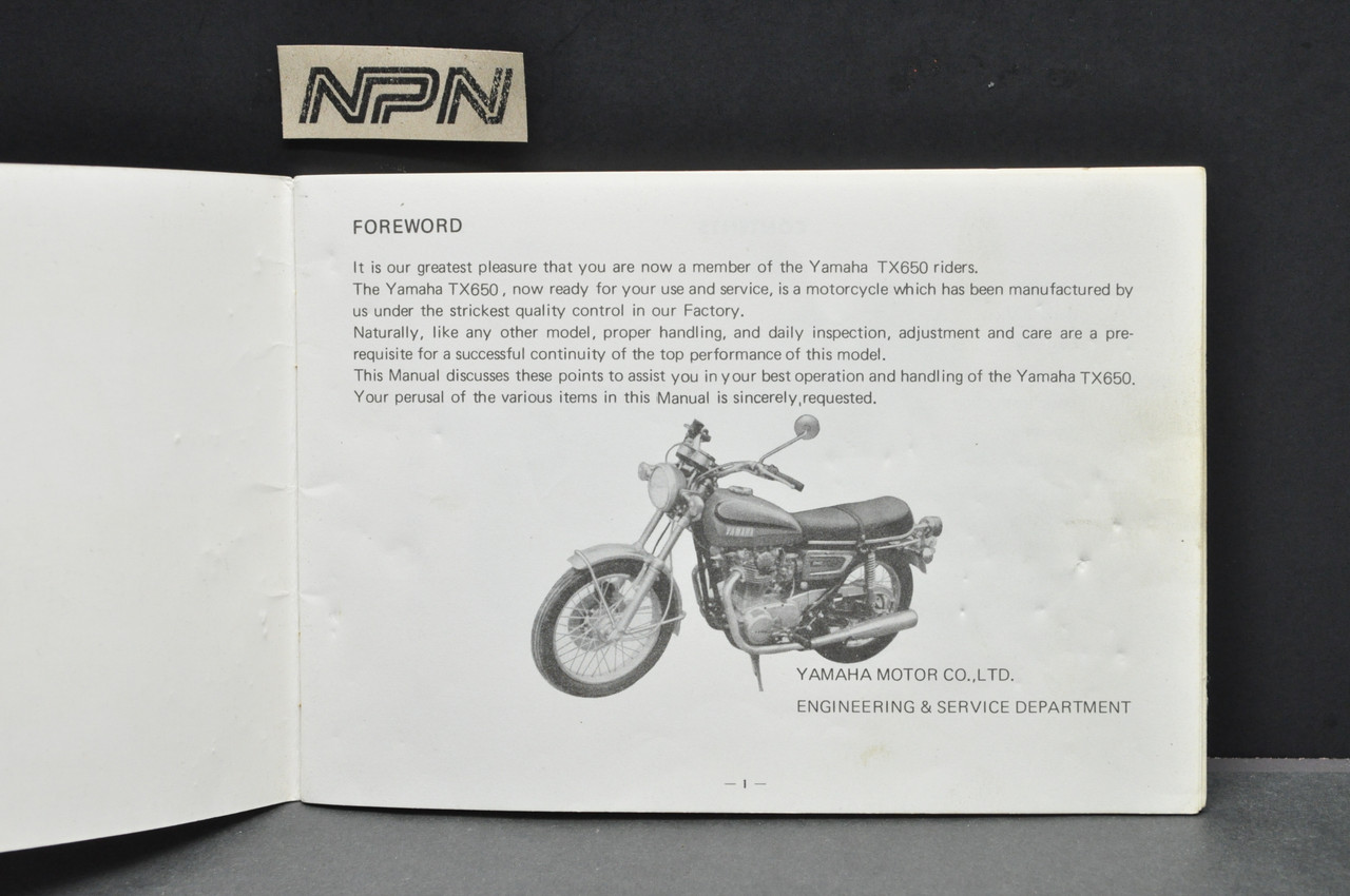 Vintage 1973-74 Yamaha TX650 Motorcycle Owners Manual