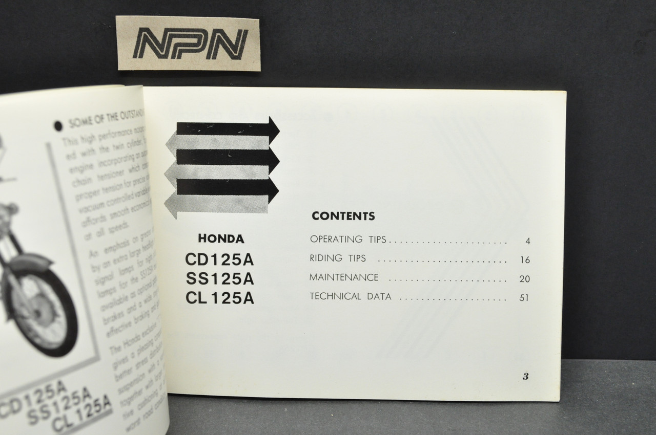 Vintage NOS 1967-69 Honda CD125 A SS125 A CL125 A Motorcycle Owners Manual