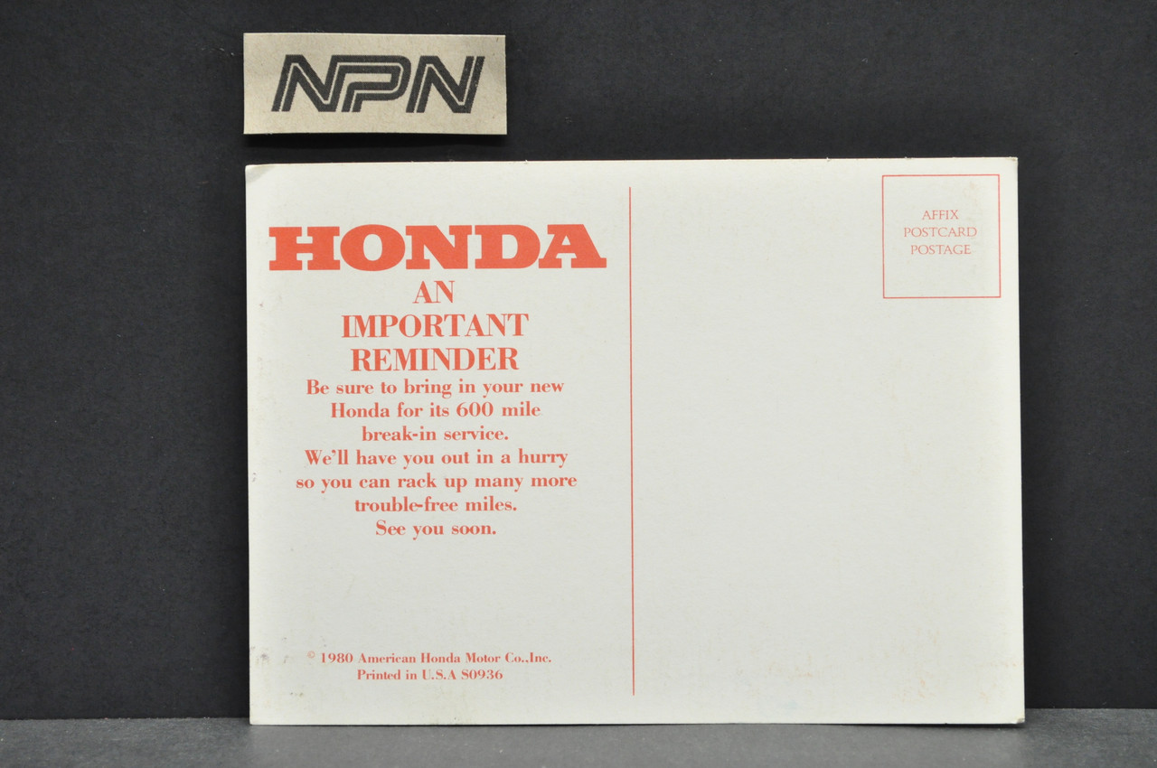 Vintage 1980 Honda Motorcycle 600 Mile Check Up Dealer Service Postcard Mailer