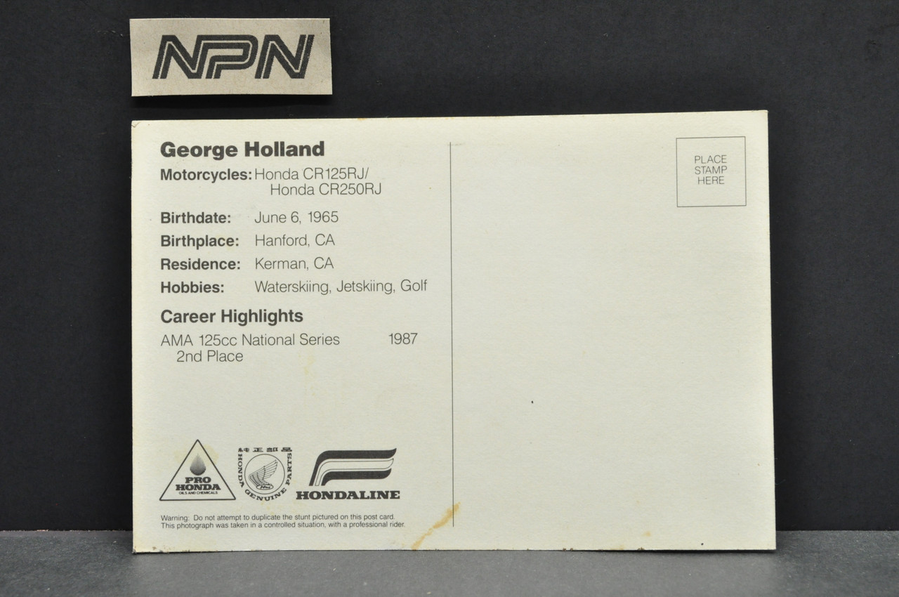 Vintage Honda Racing George Holland Motorcycle Sticker Postcard CR125 R CR250 R