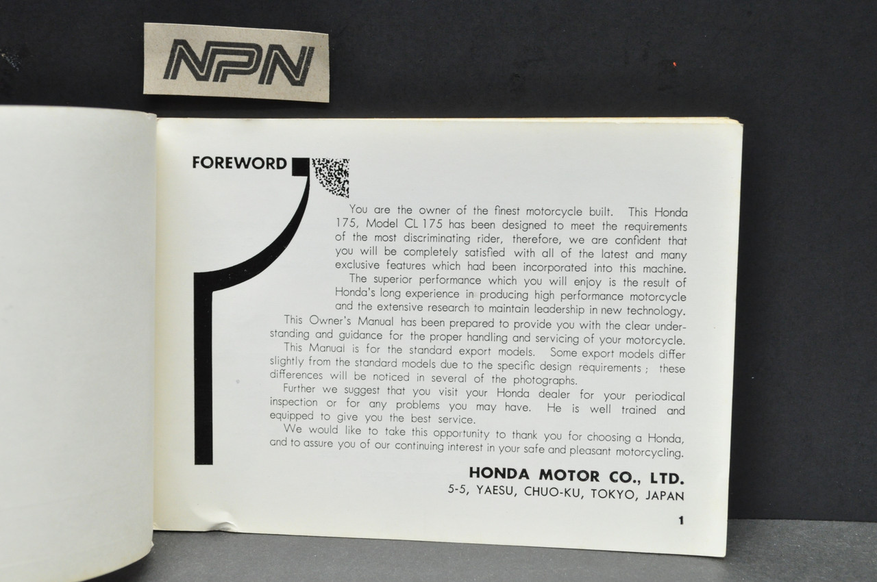 Vintage 1968-69 Honda CL175 Motorcycle Owners Manual OEM Original Japan READ