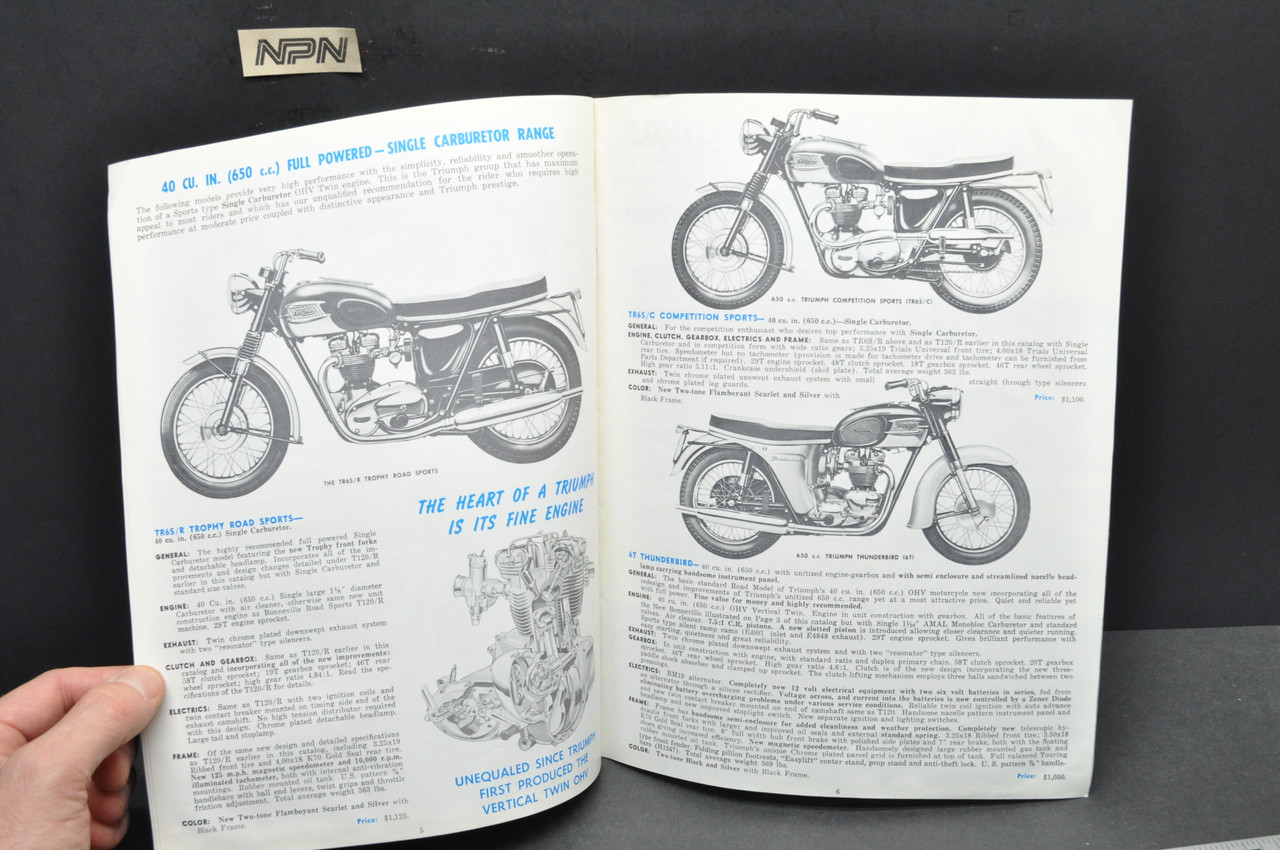 Vintage NOS 1964 Triumph Motorcycle Dealer Spec Brochure Sales Catalog Manual