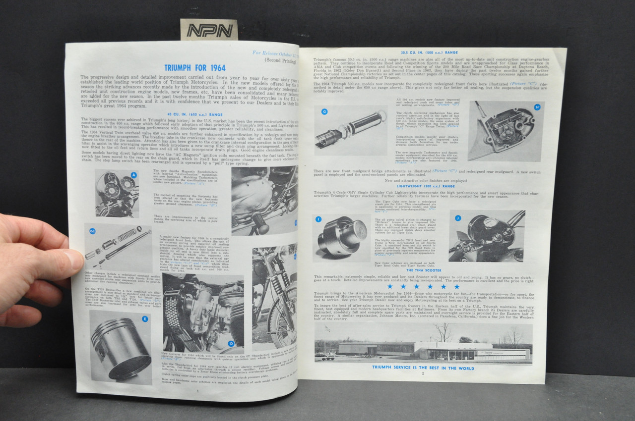 Vintage NOS 1964 Triumph Motorcycle Dealer Spec Brochure Sales Catalog Manual