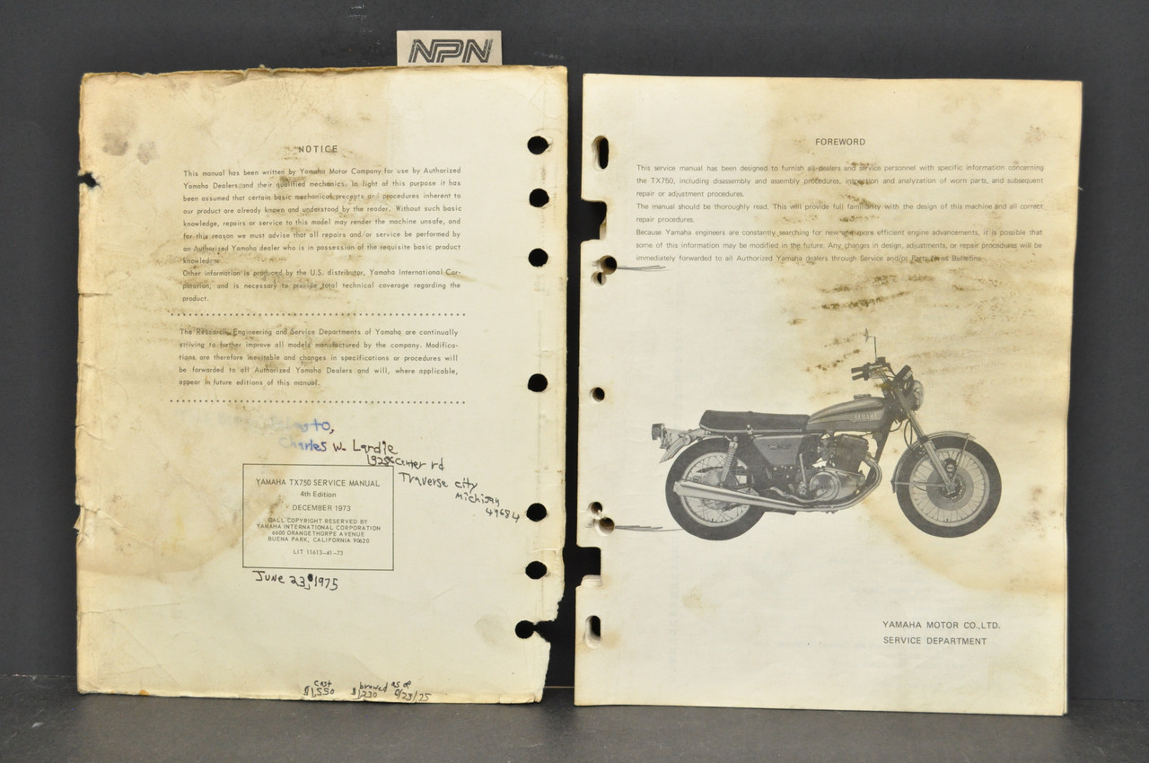 Vintage 1973 Yamaha TX750 Shop Service Manual Repair Maintenance