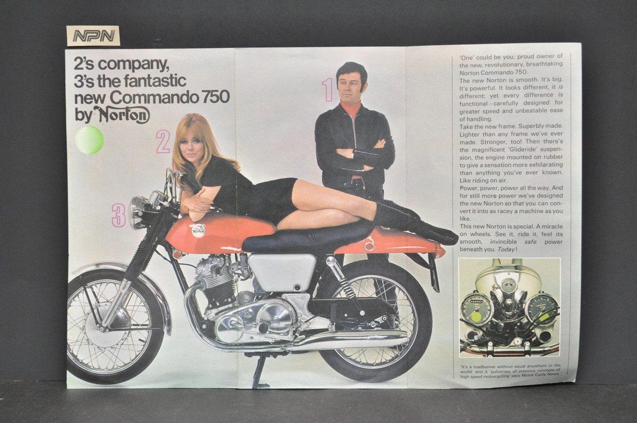 Vintage 1970s Norton Commando 750 Motorcycle Brochure Dealer Spec Sheet NOS OEM