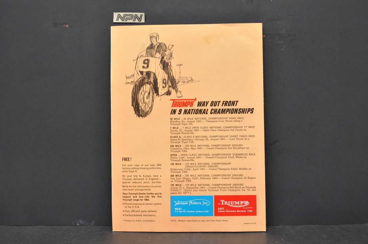 VTG NOS 1964 Triumph Motorcycle Dealer Brochure Bonneville T120 TR6 Thunderbird