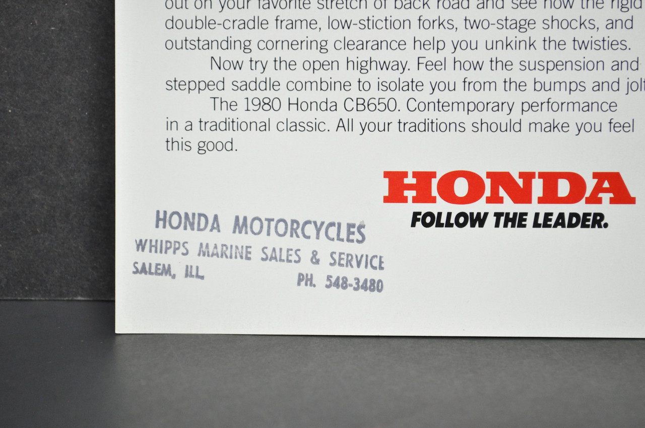 Vintage NOS 1980 Honda CB650 Motorcycle Brochure Dealer Spec Sheet