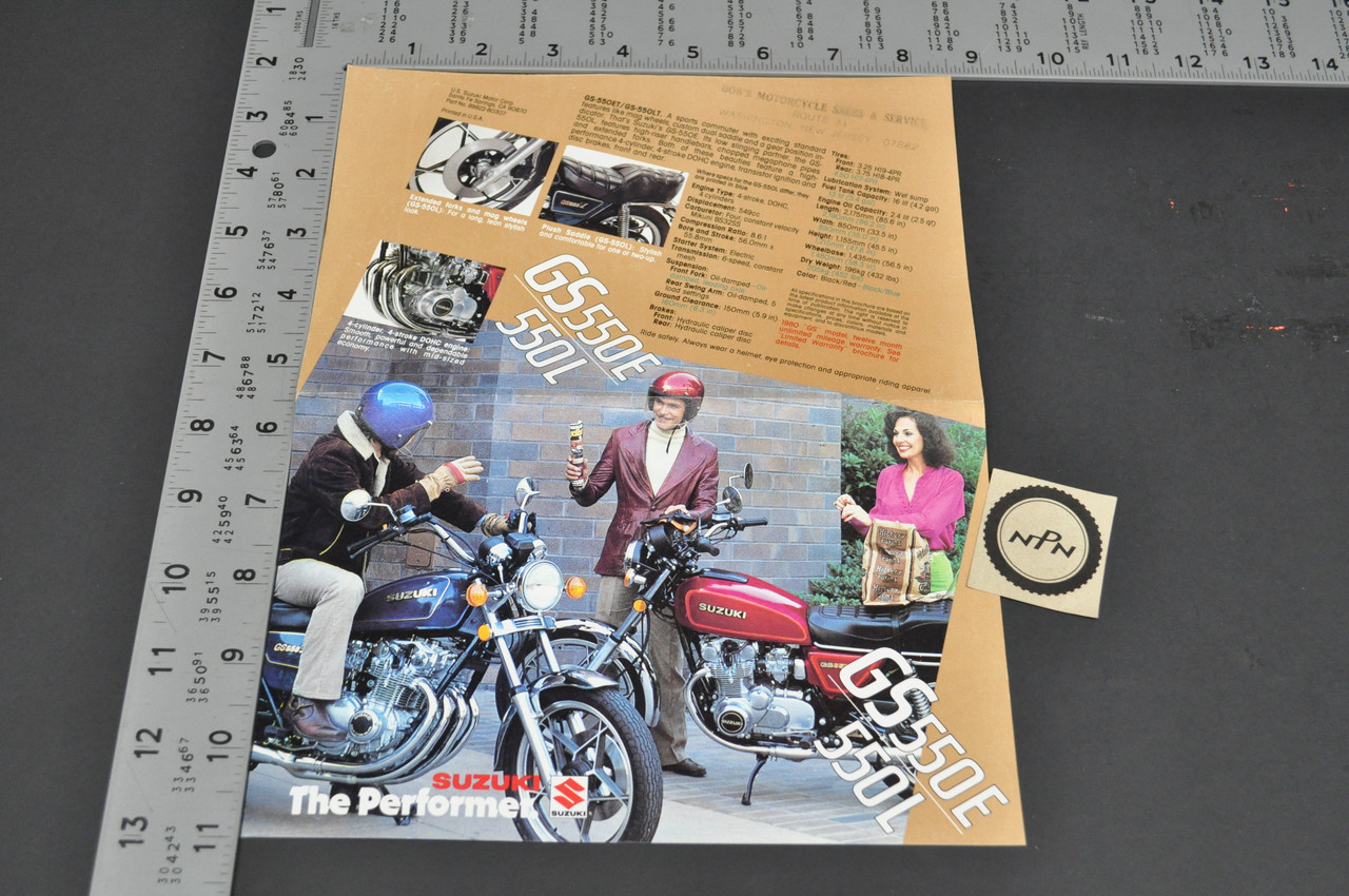 Vintage Suzuki GS550 E GS550 L Motorcycle Dealer Brochure 1979 NOS Dealer Stamp