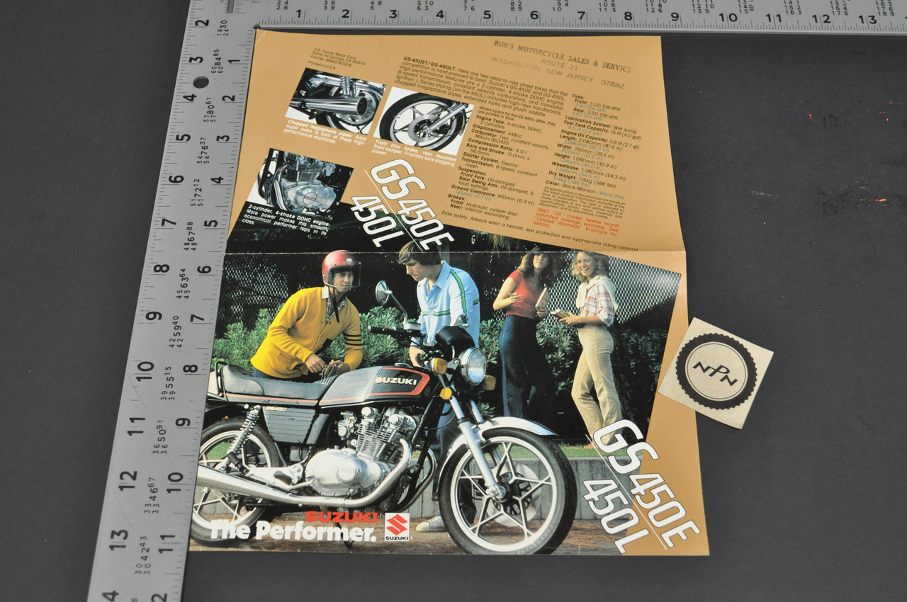 Vintage Suzuki GS450 E GS450 L Motorcycle Dealer Brochure 1980s NOS Dealer Stamp